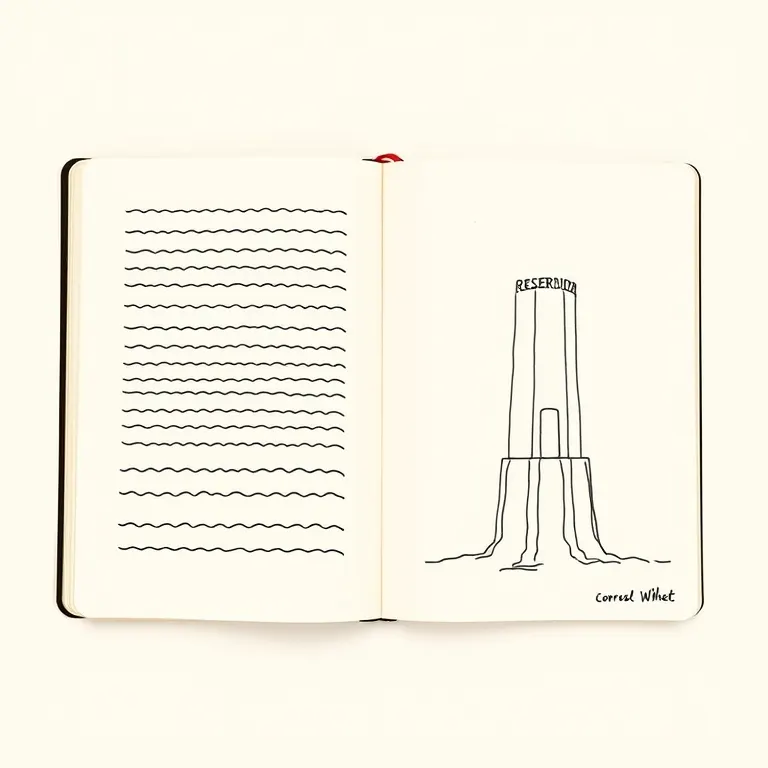 An open notebook covered in handwriting and a sketched cross section