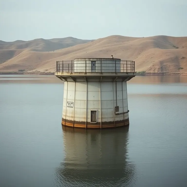The overflow tower at Ashmoor reservoir