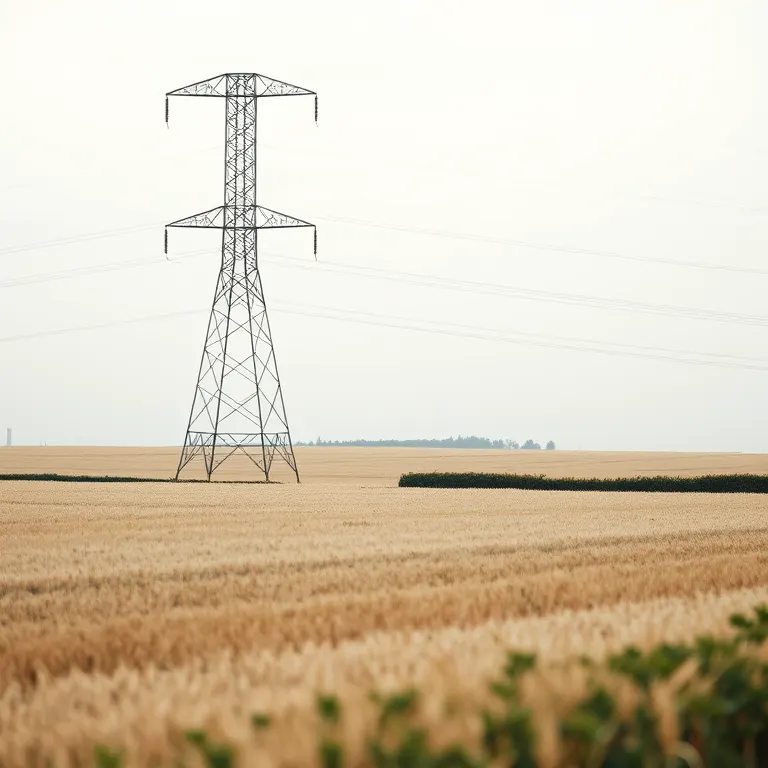A transmission pylon in a field of stubble